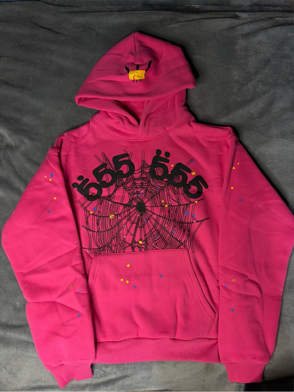 Hot Pink Graphic Spiderweb Hoodie